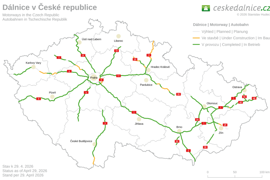 mapa czeskiego systemu winiet