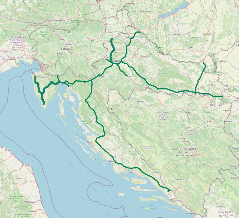 mapa Chorwacji z zaznaczonymi autostradami