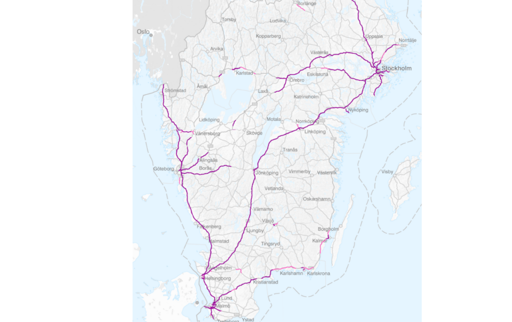 mapa dróg ekspresowych i autostrad w Szwecji