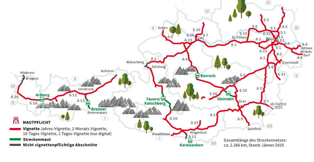 mapa sieci dróg w Austrii
