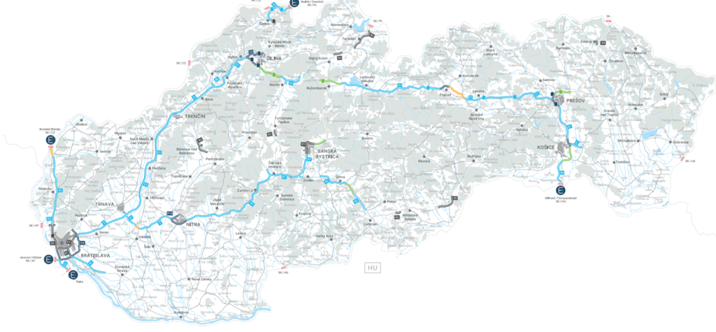 mapa płatnych dróg na Słowacji