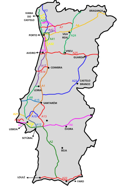 mapa dróg płatnych w Portugalii