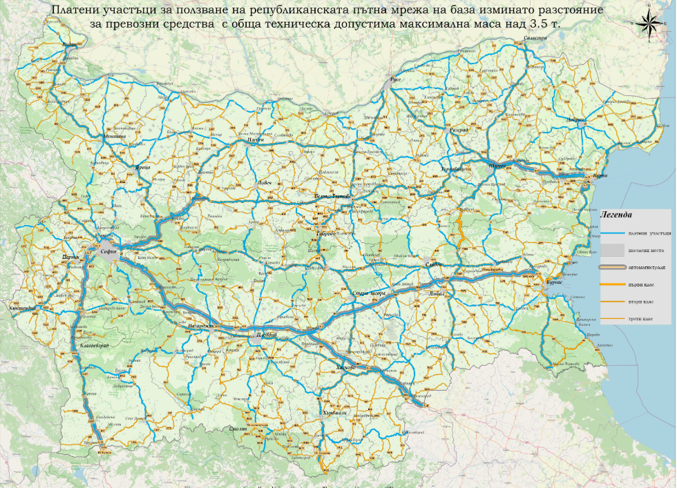 mapa płatnych dróg w Bułgarii