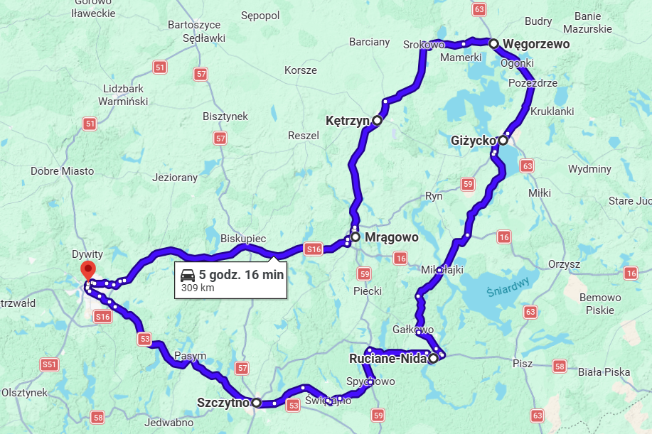 mapa pętli mazurskiej